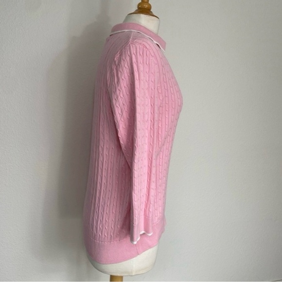Vintage Ralph Lauren Women Light Pink Collared Cable Knit Soft Sweater XL Preppy - Picture 4 of 16